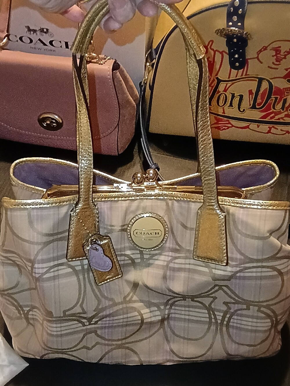 Vintage Coach 3-Piece Set: Tartan Plaid Kisslock Carryall, Wristlet & Wallet Y2K